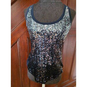 Express Womens XS Sequin Tank Top Blue & Silver 5